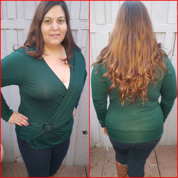 1x-3x New Plus Size Green Long Sleeve Top - Picture 2 of 8